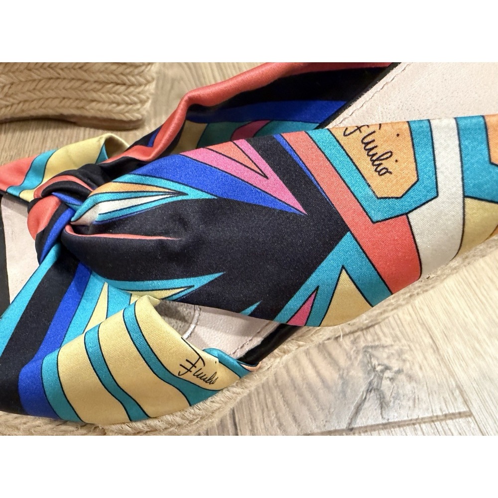 EMILIO PUCCI Wedge Platform Sandals Black/Blue Geometric 40 Made in Spain Y2K - Picture 3 of 8